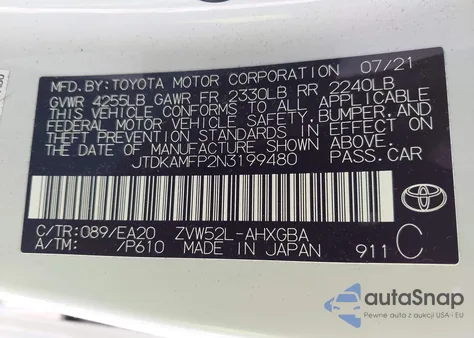 2022 Toyota Prius Prime Xle z USA, uszkodzony, nr VIN JTDKAMFP2N3199480